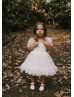 Puff Sleeves Ivory Cotton Tulle Sweet Flower Girl Dress Puff Sleeves Ivory Cotton Tulle Sweet Flower Girl Dress